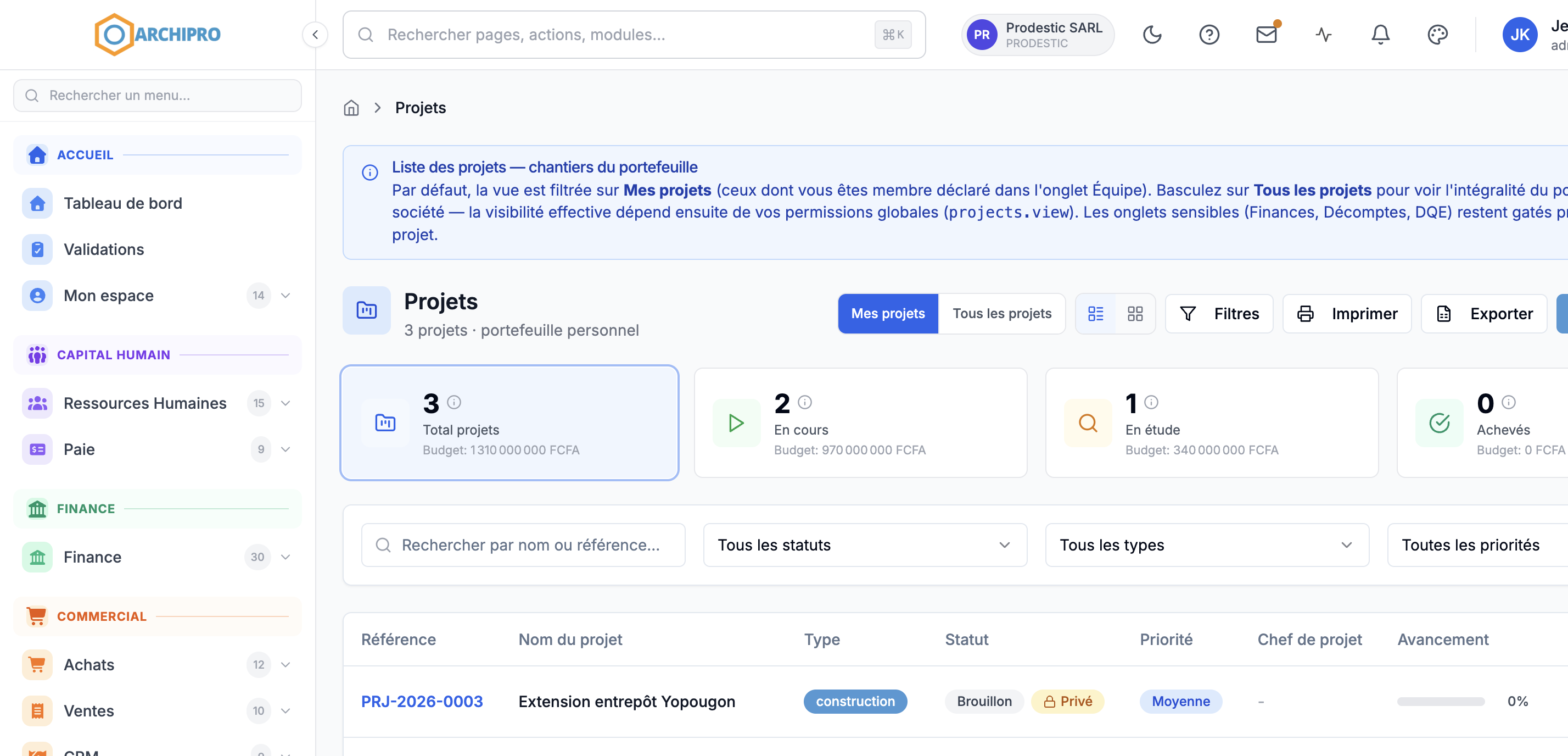 Portefeuille projets